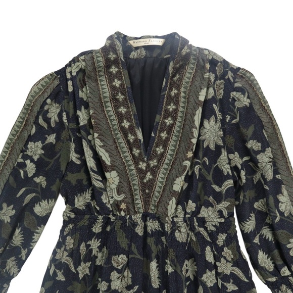 eShakti Dress Wayward Fancies Chiffon Midi Longsleeve Floral Print Batik Green - Picture 2 of 16